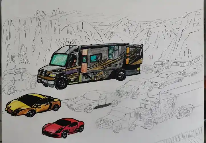 创作的房车 太多小车没涂完 算是半调子吧