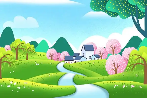 春天春分春分春天春手绘卡通春天风景背景原创插画海报春天背景