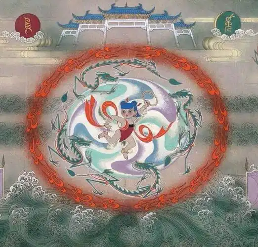 张仃笔壁画作品《哪咤闹海》局部 1979年