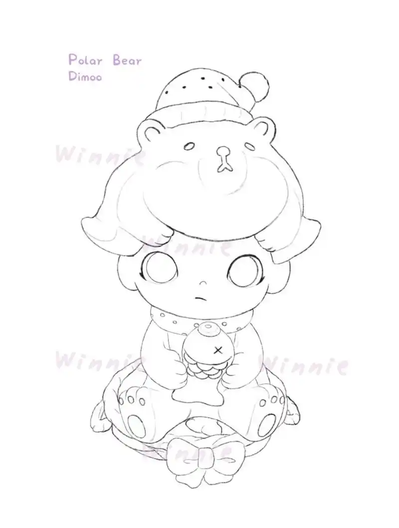 【手绘彩铅盲盒】dimoo圣诞北极熊/附线稿 老规矩:完整绘画过程视频在