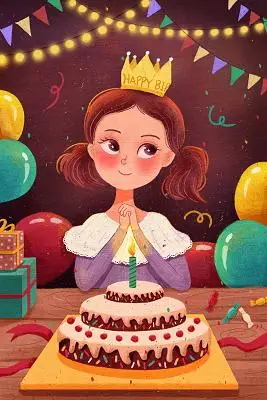 卡通生日蛋糕甜点礼物小女孩气球插画素材动物生日会卡通小清新可爱