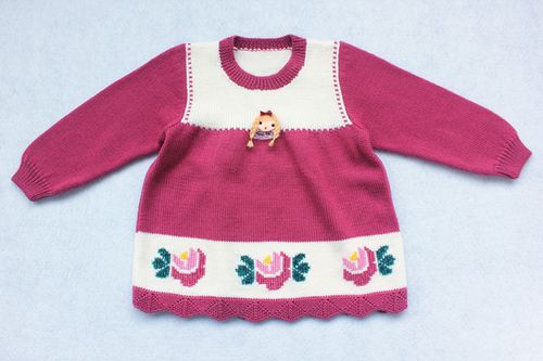 纯手工编织2--3周岁宝宝绣花毛衣手打儿童套头毛线裙衣, - 无忧家手工