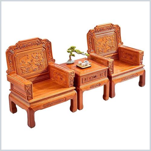 客厅家用全实木金花梨木沙发雕刻新中式仿古典雕花家具三件套 莲花