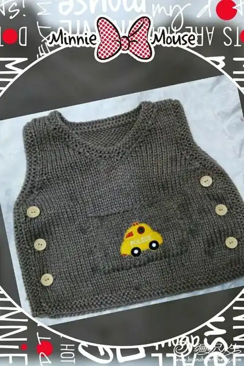 手工编织婴幼儿毛衣款式之侧开扣棒针口袋背心