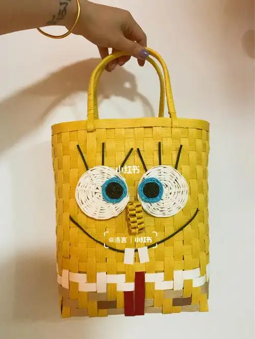 手工编织包海绵宝宝纸藤编织篮