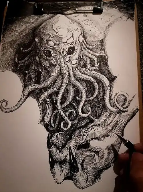 【克苏鲁的呼唤】中性笔手绘|纯艺术|绘画|品牌设计大庆_原创作品