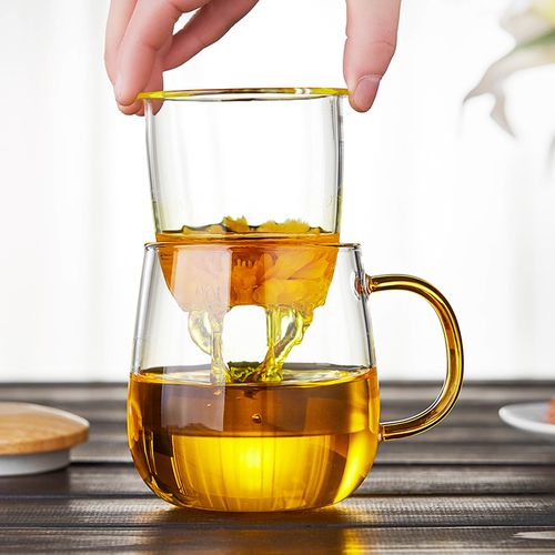 玻璃杯带把盖盖过滤茶水分离家用透明喝水杯男女办公室泡花茶杯子