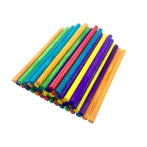 彩色圆木棒圆木棍雪糕棒手工建筑diy小屋模型材料实木桦木小木棒