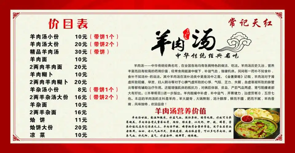 关于羊肉汤简介的展板