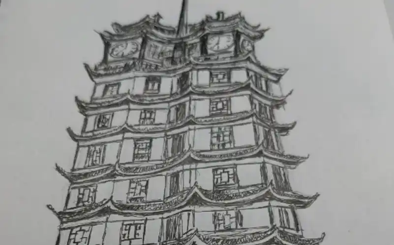 东方红手绘二七塔7点报时