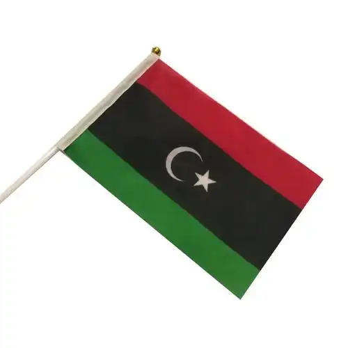 利比亚国旗旗帜手摇旗塑料旗杆涤纶双面印花厂家直销可来样订做