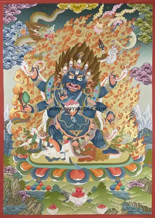 编号182-856336:彩绘唐卡-六臂玛哈嘎拉(120*85cm左右)