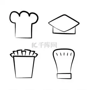 面包师头饰,白色厨师帽,餐厅厨师头饰,烹饪人员矢量插图的专业帽子