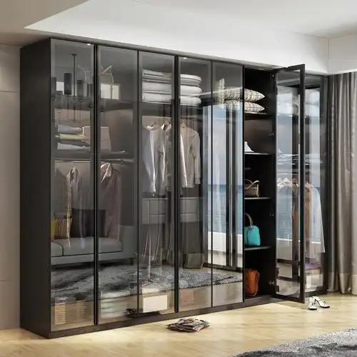 简约现代钢化玻璃衣柜开门卧室整体衣帽间衣服柜子衣柜