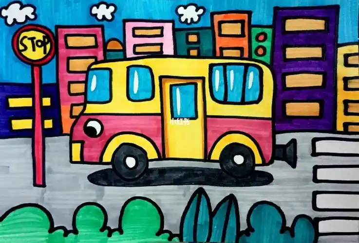 儿童简笔画大巴车