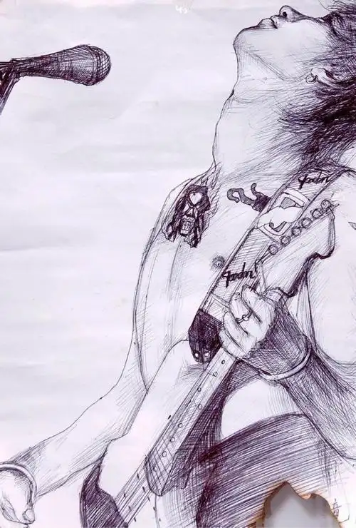 黄家驹拿电吉他铅笔画