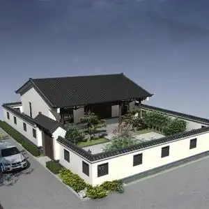 一层四合院别墅设计图纸中式平房农村房屋自建房设计建筑效果庭院