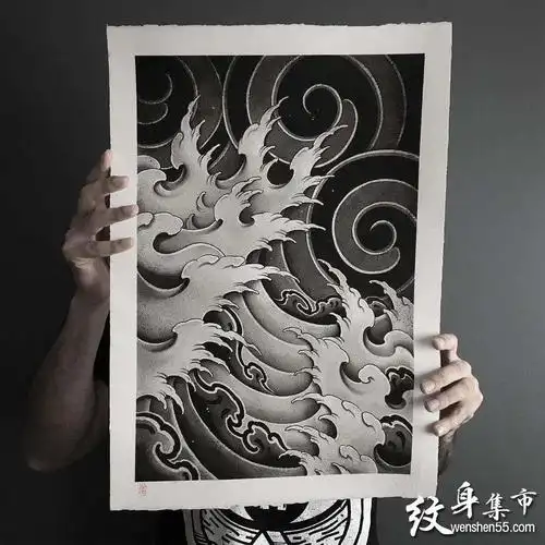 纹身素材浪花_纹身图案手稿图片_吕广顺的纹身作品集浪臂花臂水花浪花