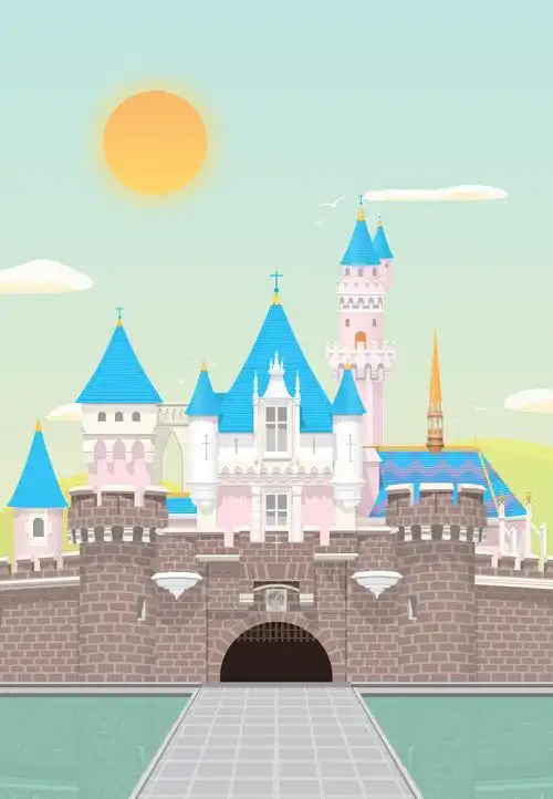 香港迪士尼城堡 扁平建筑插画