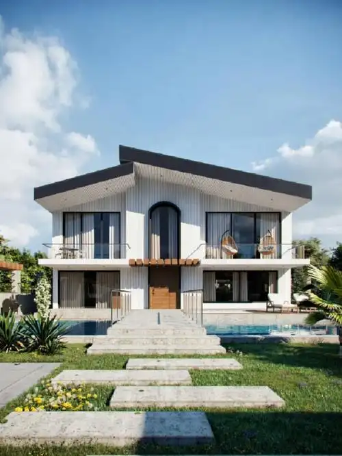 二层现代度假风坡屋顶自建房别墅设计