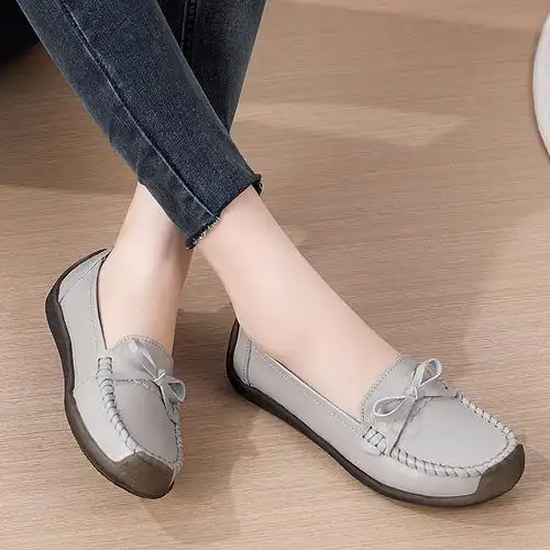木林森女鞋地真皮女士新款小皮鞋女鞋子新款乐福鞋英伦平底单鞋豆豆鞋