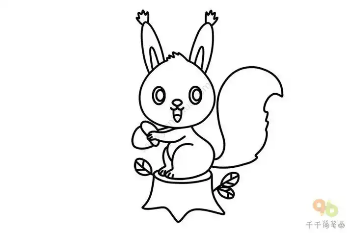 小松鼠从树上跳下来简笔画 简笔画图片大全-普车都