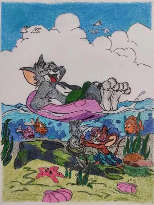 临摹彩铅猫和老鼠