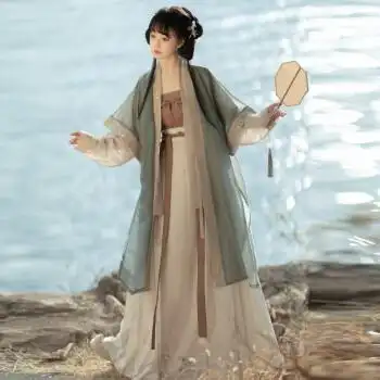 汉服女初中生【溪清棠】原创宋制刺绣齐腰对襟印花古汉服女学生春夏