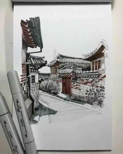 风景速写马克笔