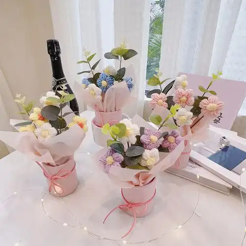 圣诞节花束单支手工毛绒小花束生日礼物送女生闺蜜毕业花束情人节