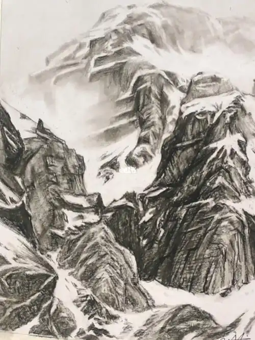 素描风景雪山顶