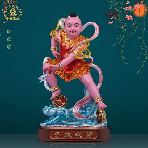 莲花三太子神像 树脂中坛元帅哪吒三太子脚踏风火轮 家居桌面摆件