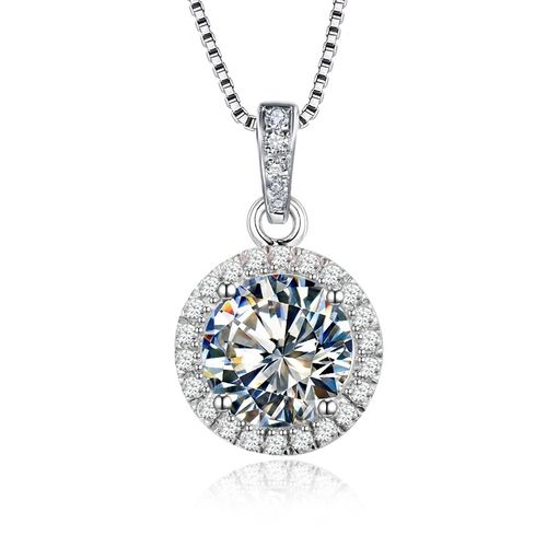 四爪豪华四爪围钻1克拉莫桑石吊坠女仿真钻石项链时尚纯银锁骨链