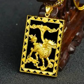 兢一麒麟吊坠墨玉和田玉金镶玉项坠男款生日礼物和田玉麒麟约58克约58