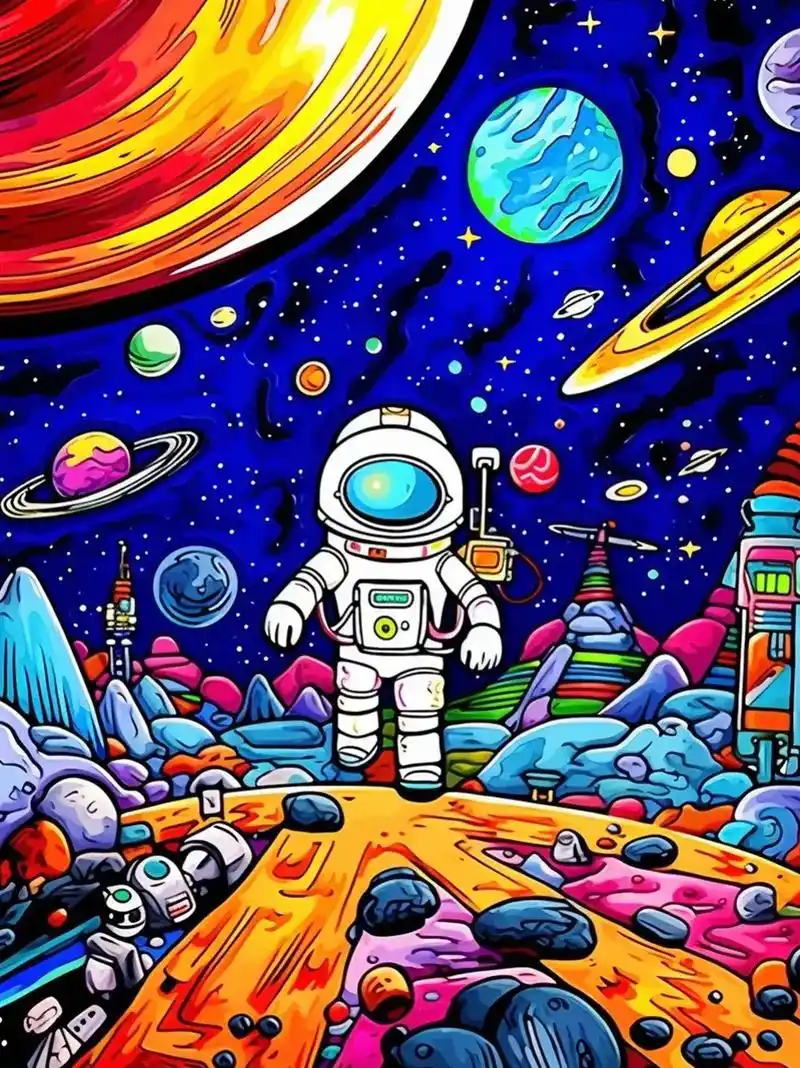航天主题画 太空科幻画 宇航员简笔画.有用!