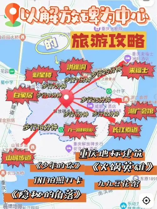 解放碑作为重庆最重要商圈之一,它的周围有着各种各样吃喝玩乐70