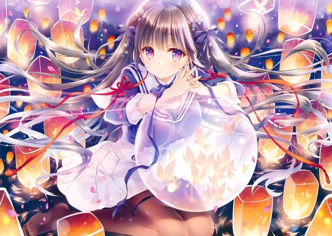 女生校服 紫色眼睛 长发 连裤袜 蝴蝶结 球 4k动漫壁纸