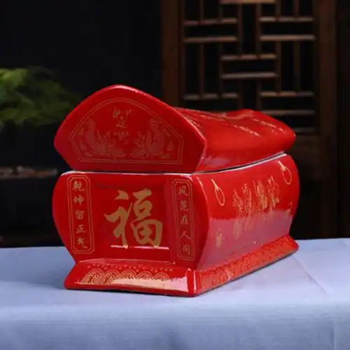 景德镇陶瓷器骨灰盒捡骨坛罐寿棺材殡葬用具迁坟用品青花瓷男女