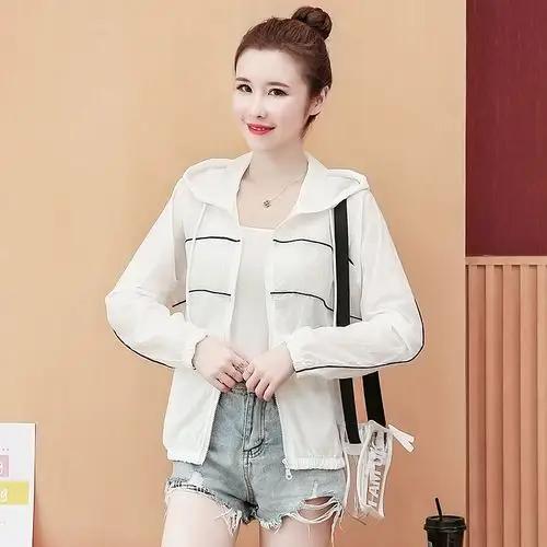 轻薄防晒衣女中长款韩版宽松白色简约时尚防晒服外套2021夏季