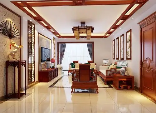 2022中式大气客厅吊顶装饰效果图案例