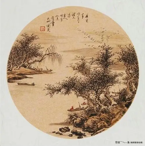 贾国英国画山水圆扇面