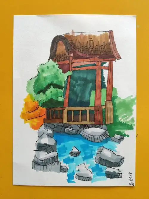 《马克笔景观临摹》学习了景观速写的着色方法,太美啦!