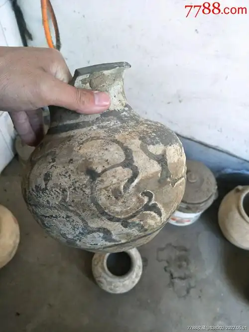 汉代灰陶彩绘夔龙纹罐子_价格1800元【临清运河古玩店】_第1张_7788