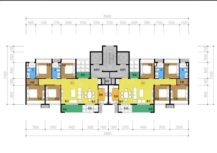 18层一梯两户单元户型
