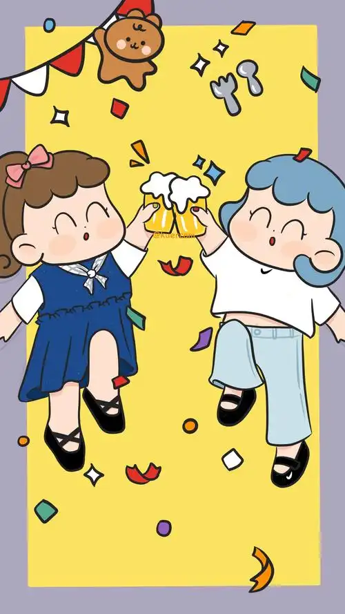 清新可爱闺蜜插画手机壁纸