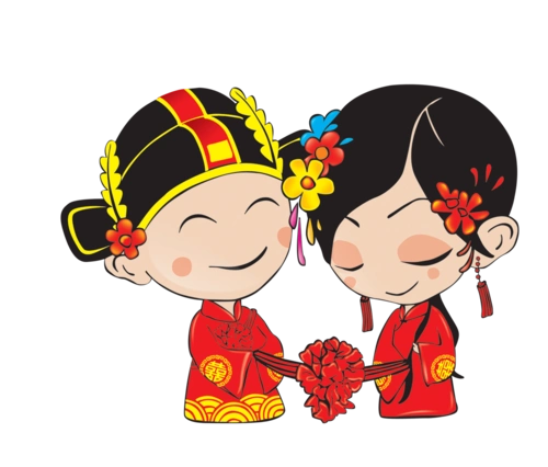 卡通新人穿古装结婚