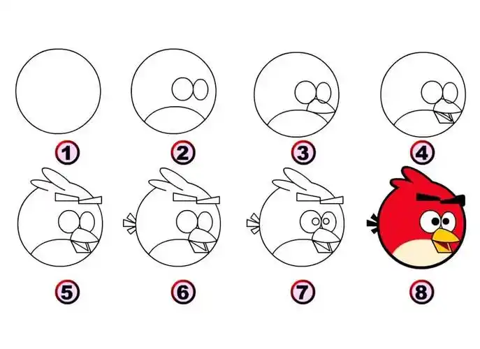 五步教你画愤怒的小鸟简笔画教程 愤怒的小鸟简笔画