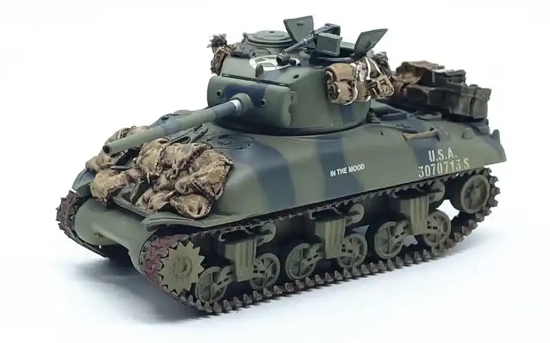 1:72美军m4a1谢尔曼狂怒二战坦克模型免胶分色完成品仿真模型【图片