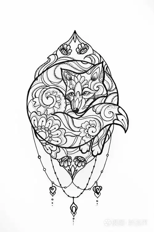 一只狐狸在白色背景上的图案的剪影