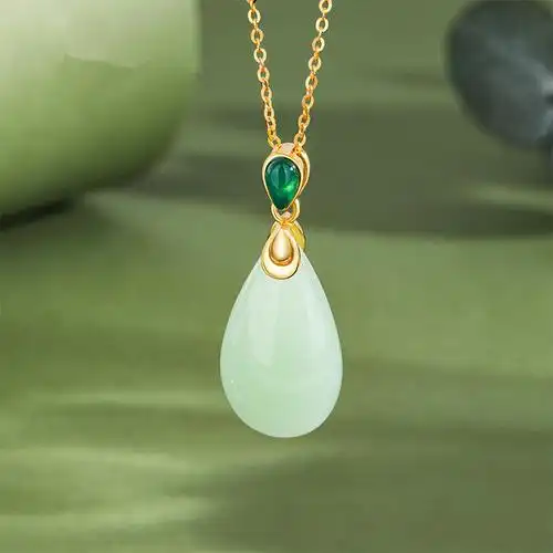 新款s925纯银玉髓水滴吊坠女士精致高级项链母亲节送妈妈礼物爆款